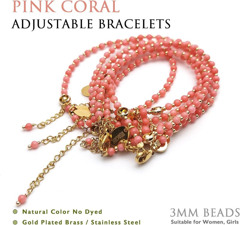 Morchic 3mm Tiny Beads Natural Gemstone Bracelet for Women, Adjustable 7.1" Energy Gem Charm Jewelry, Dainty Handmade Birthday Gift - Image 3